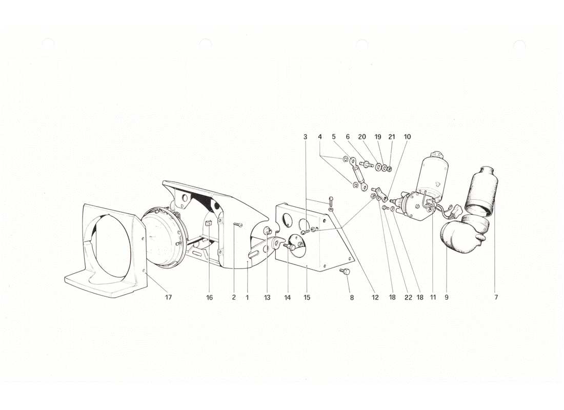 ferrari 208 gtb gts dispositivo de elevación de faros diagrama de piezas