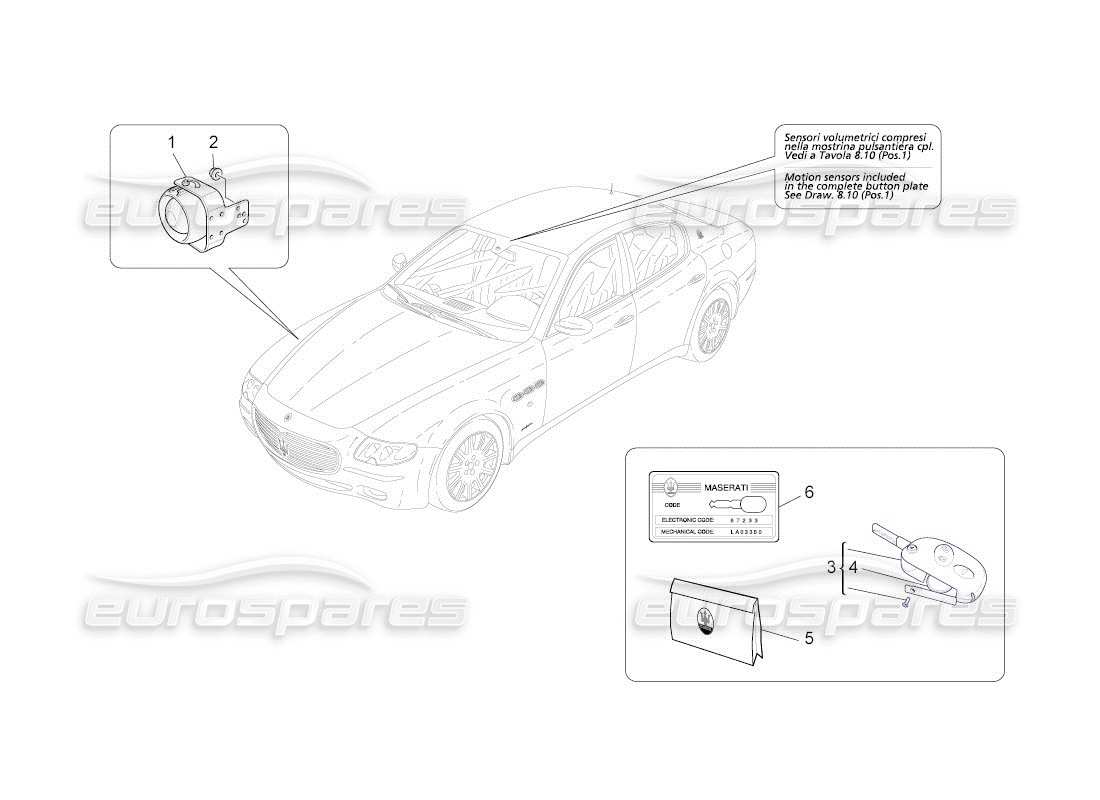 maserati qtp. (2010) 4.2 auto diagrama de piezas del sistema de alarma e inmovilizador