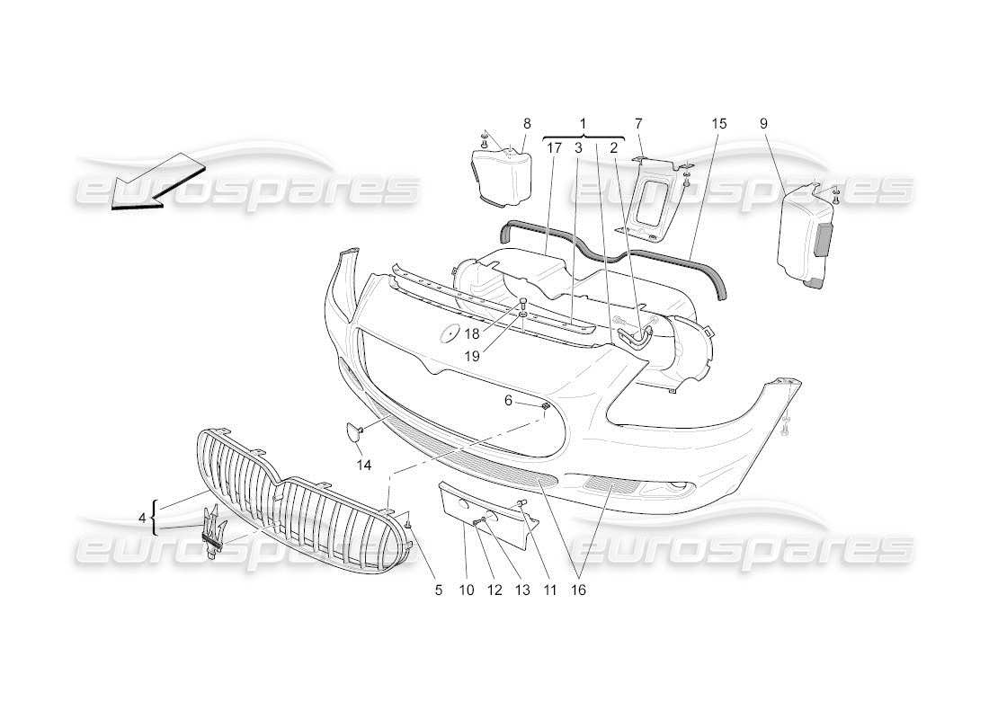 maserati qtp. (2010) 4.2 auto diagrama de piezas del parachoques delantero