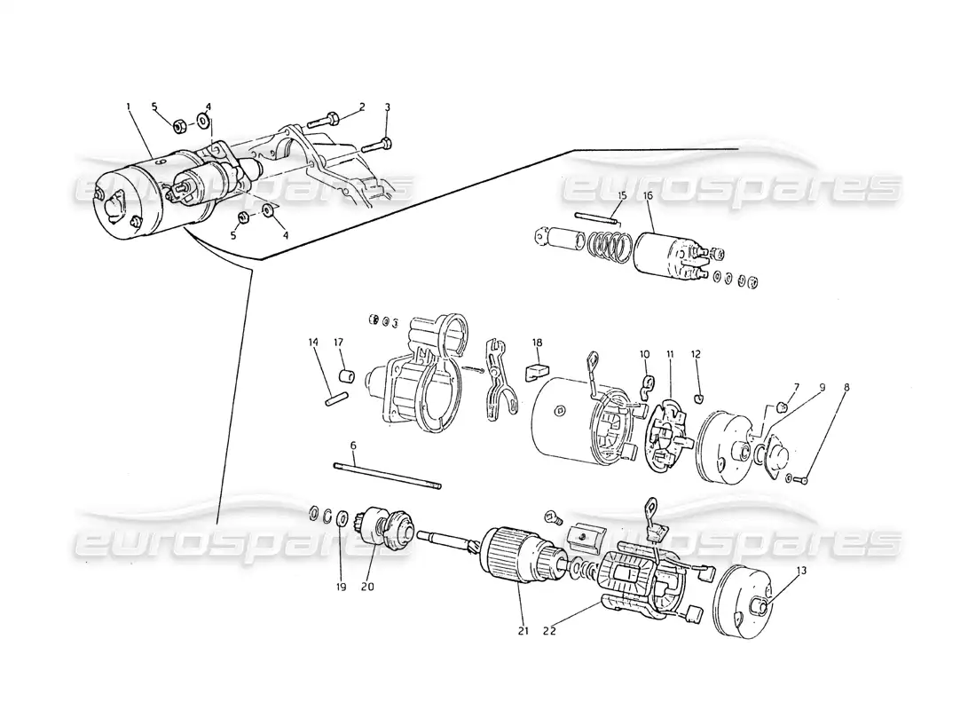 maserati biturbo 2.5 (1984) motor de arranque marelli diagrama de piezas