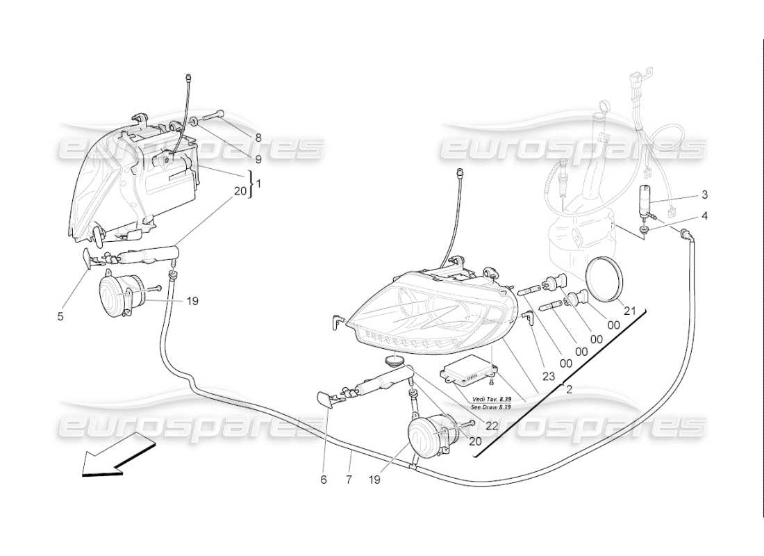 maserati qtp. (2009) 4.7 auto diagrama de piezas de los grupos de faros