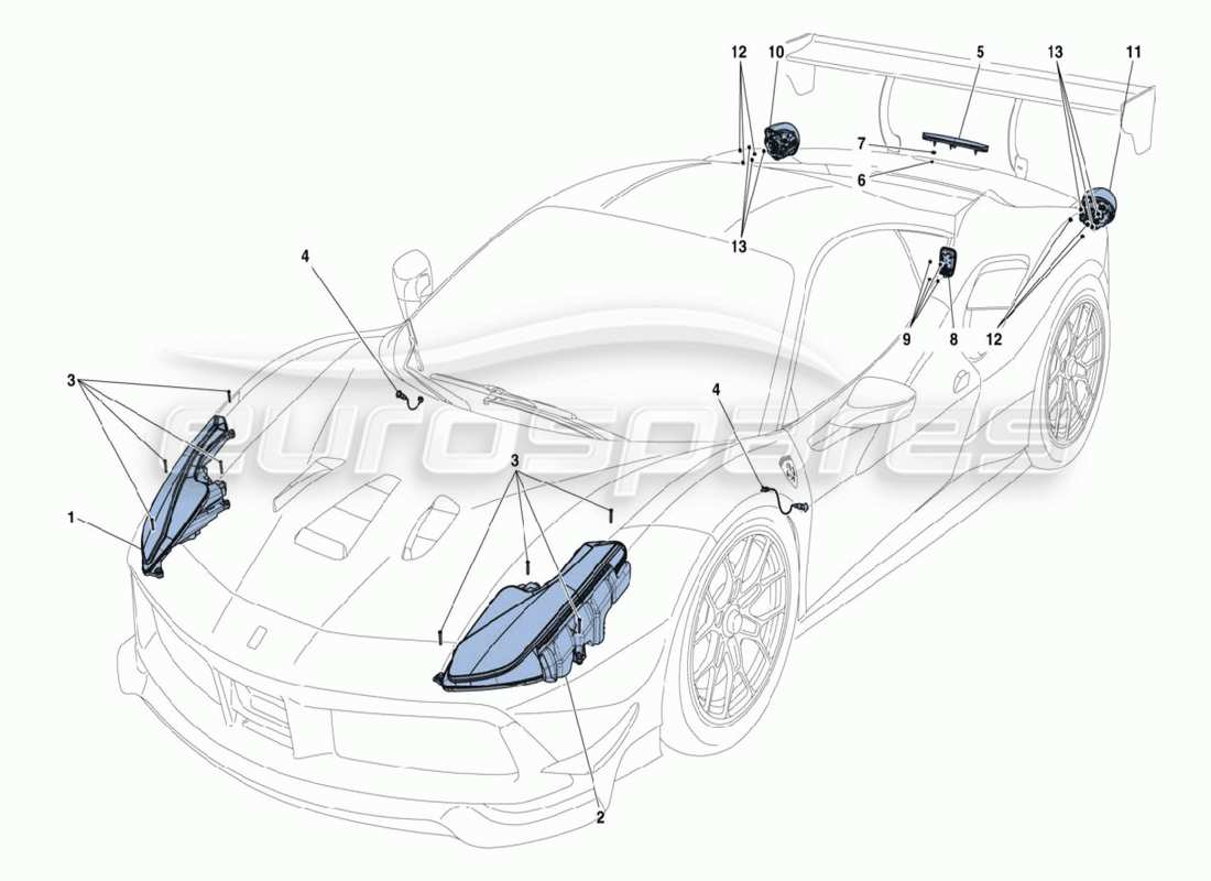 ferrari 488 challenge luces diagrama de piezas