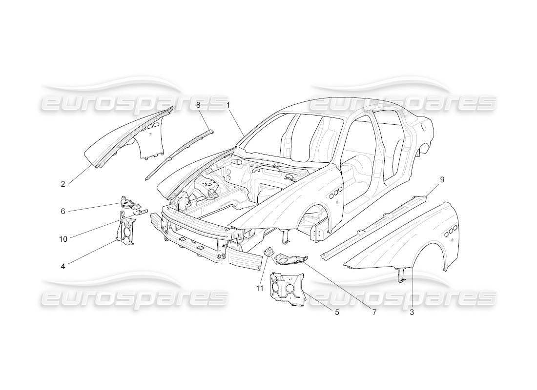 maserati qtp. (2010) 4.2 auto diagrama de piezas de la carrocería y los paneles exteriores delanteros