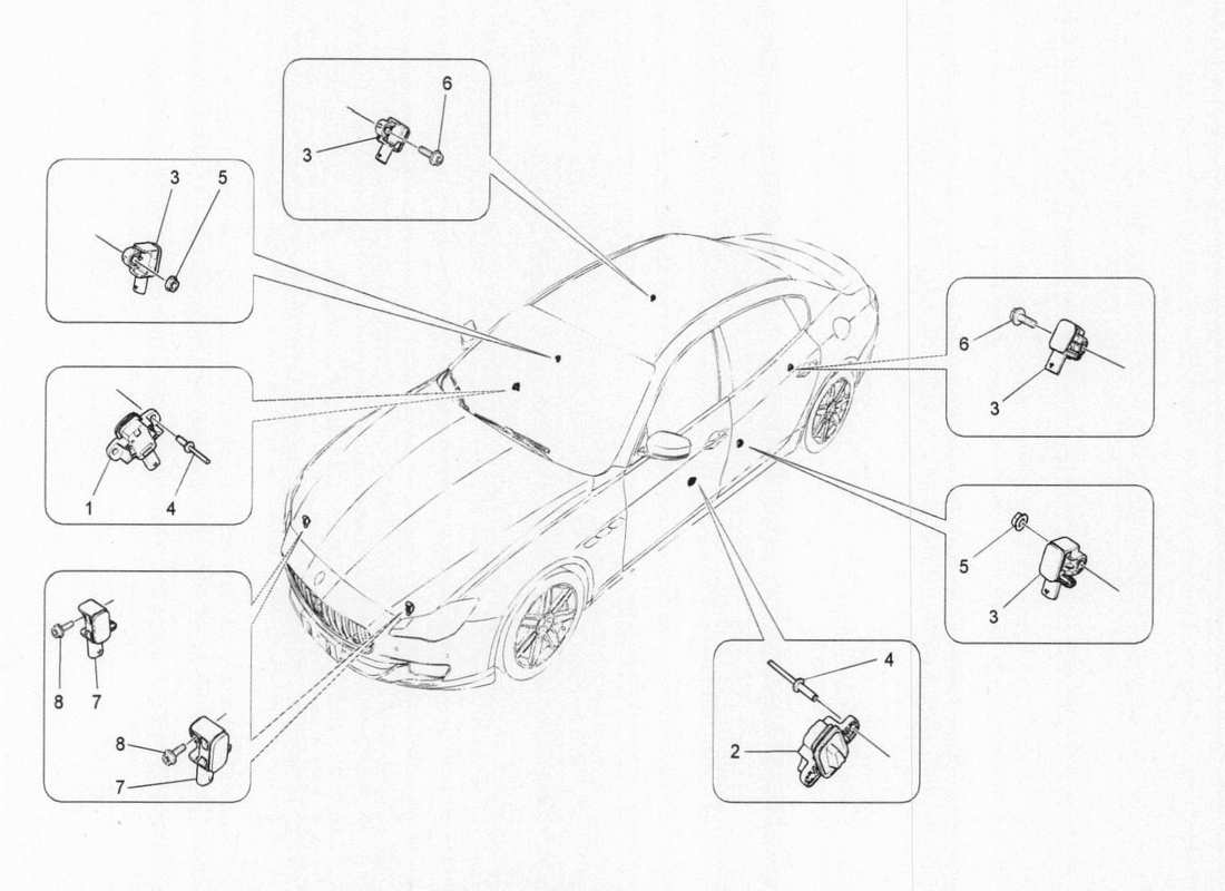 maserati qtp. v6 3.0 bt 410bhp 2015 diagrama de piezas de los sensores de colisión