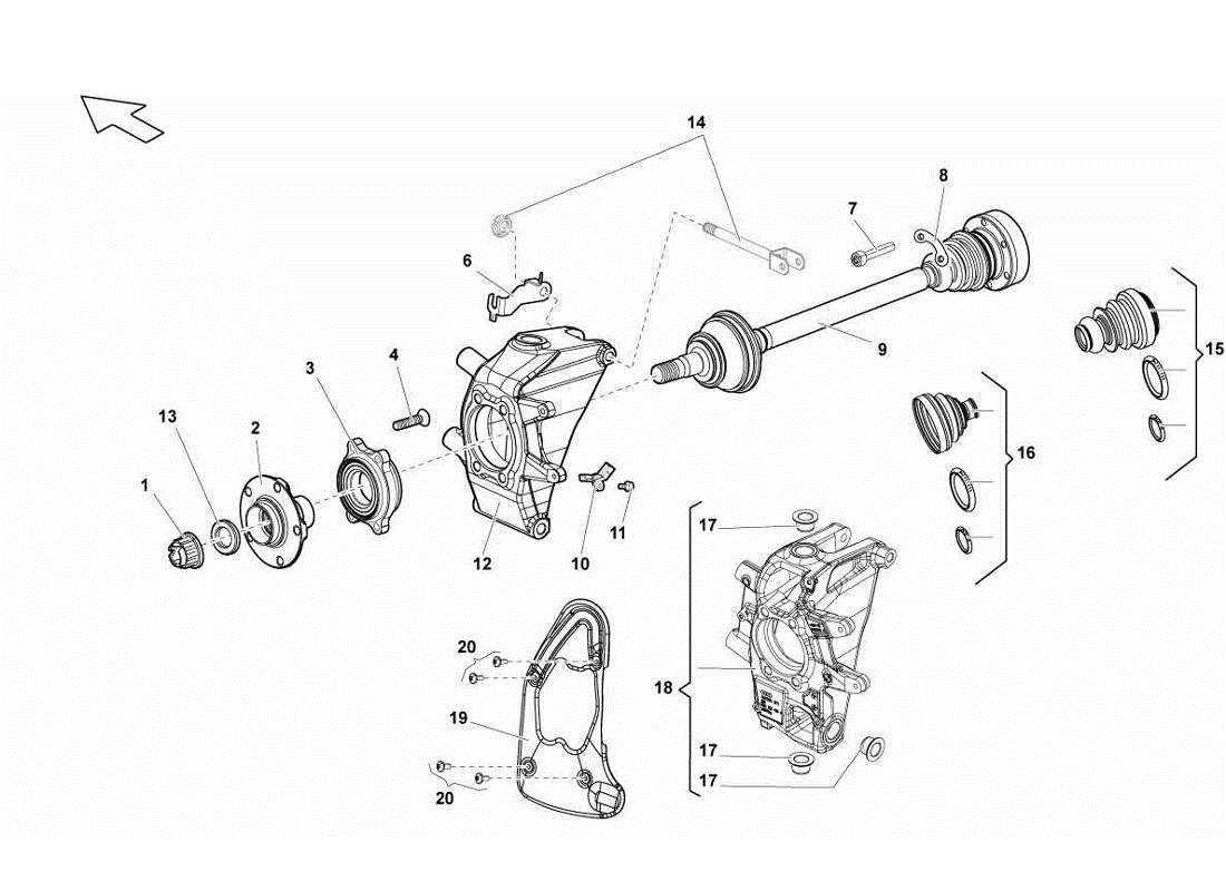 lamborghini gallardo lp570-4s perform eje de transmisión trasero diagrama de piezas