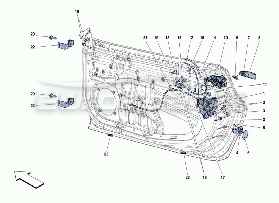 ferrari 488 challenge diagrama de piezas de la cerradura de la puerta