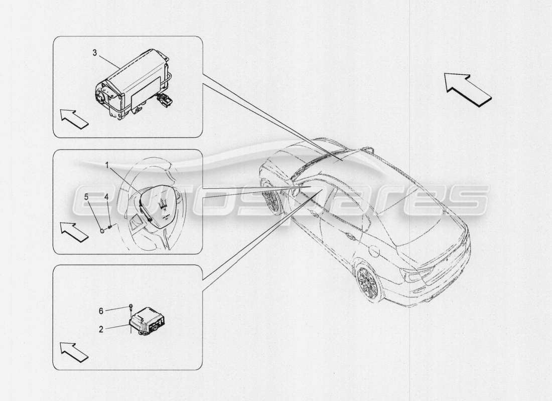 maserati qtp. v8 3.8 530bhp auto 2015 diagrama de piezas del sistema de airbag delantero