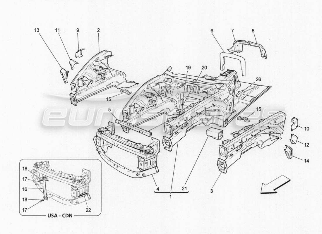 maserati granturismo special edition diagrama de piezas de marcos estructurales frontales y paneles laminares