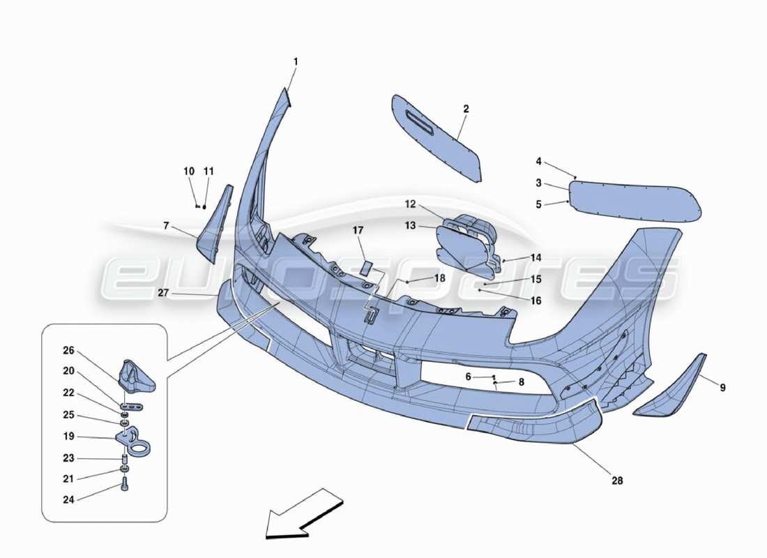 ferrari 488 challenge diagrama de piezas del parachoques delantero