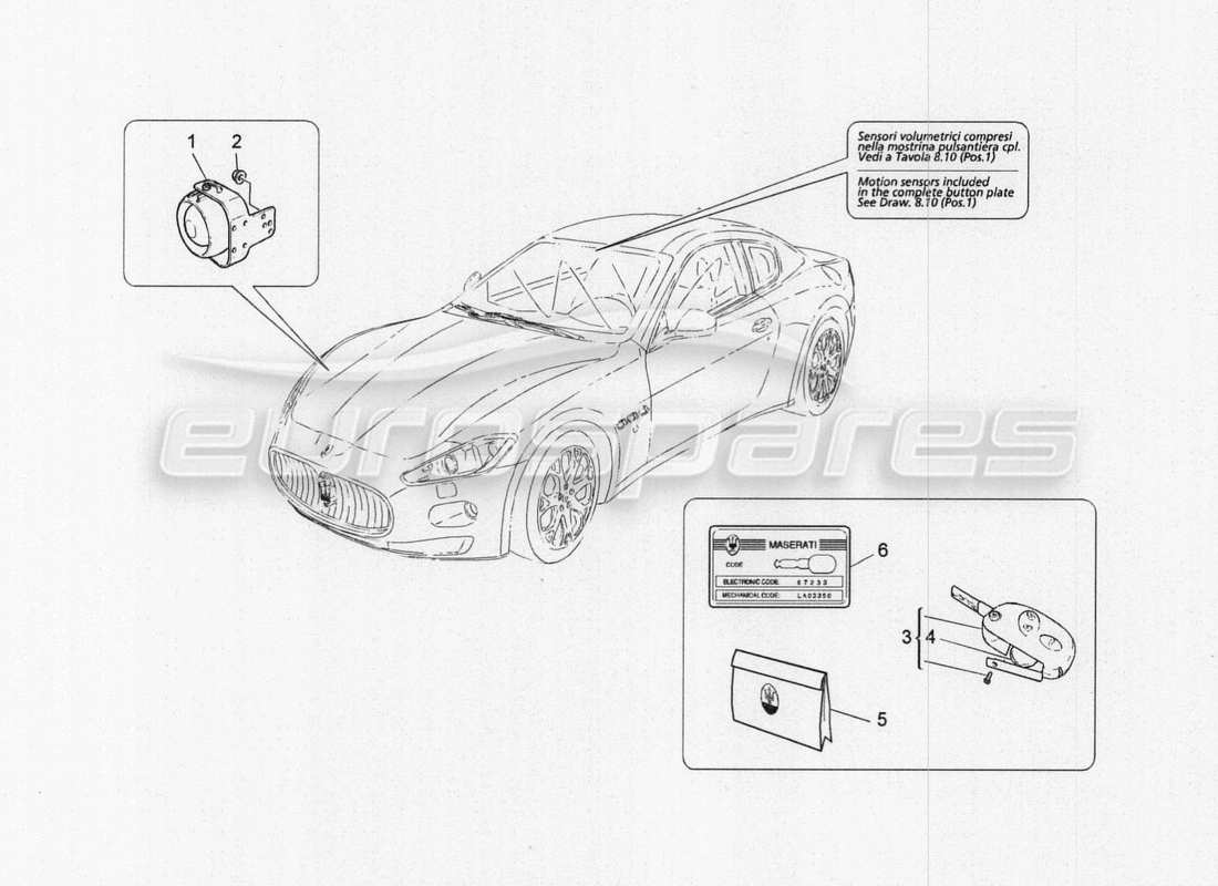 maserati granturismo special edition sistema de alarma e inmovilizador diagrama de piezas