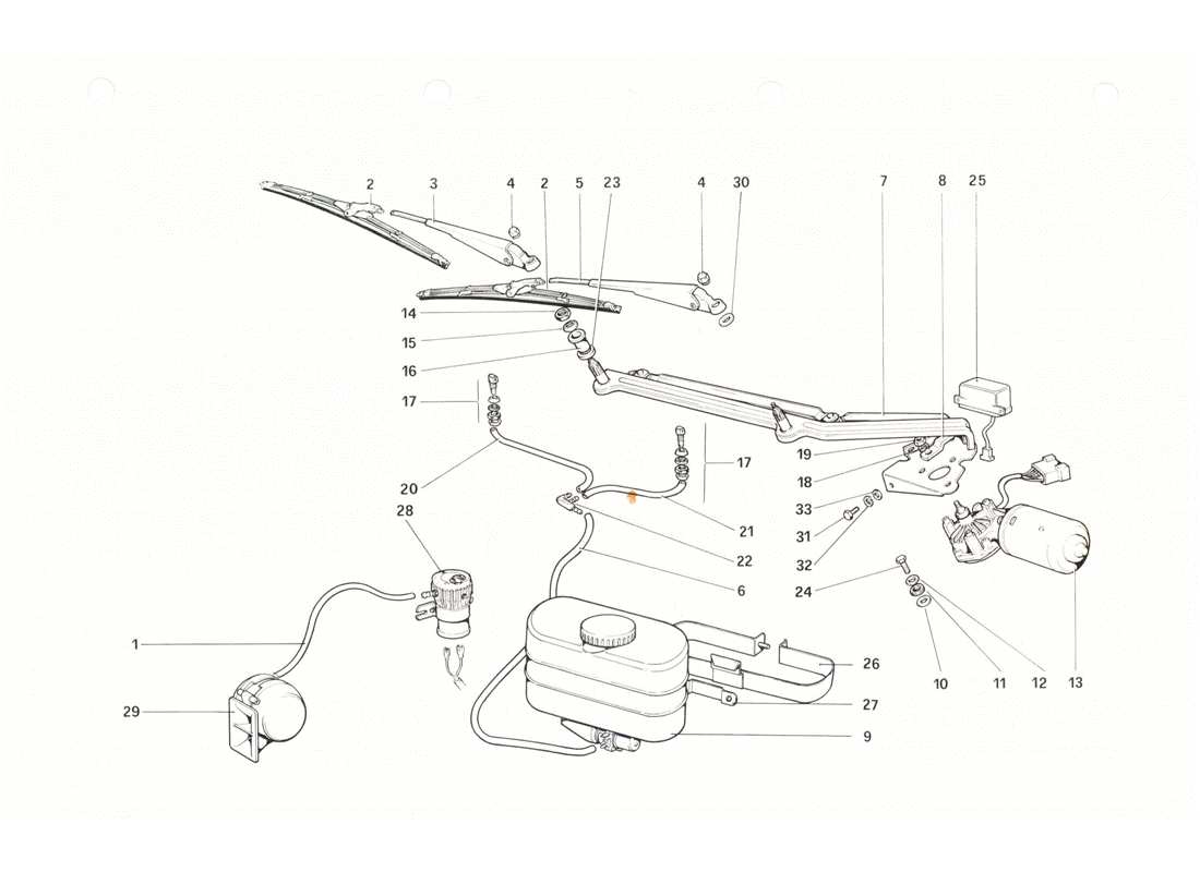 ferrari 208 gtb gts limpiaparabrisas, arandela y bocina diagrama de piezas