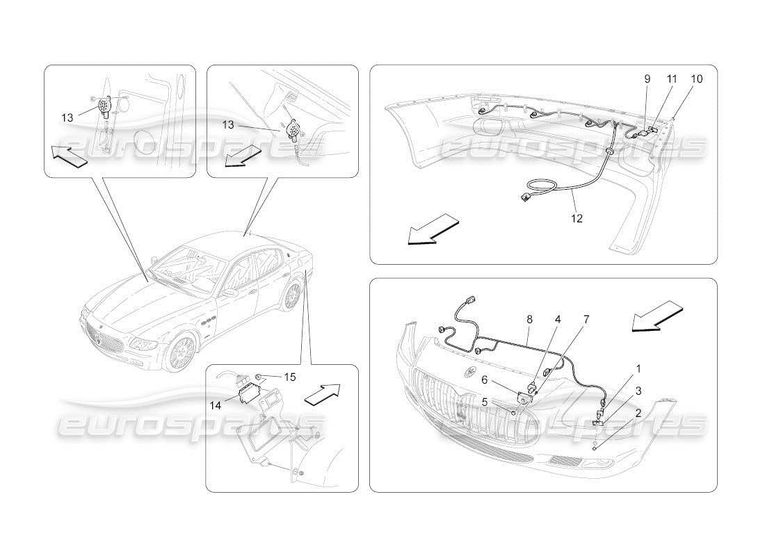 maserati qtp. (2010) 4.2 auto diagrama de piezas de los sensores de estacionamiento