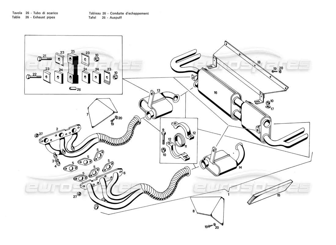 maserati merak 3.0 bombas de escape diagrama de piezas