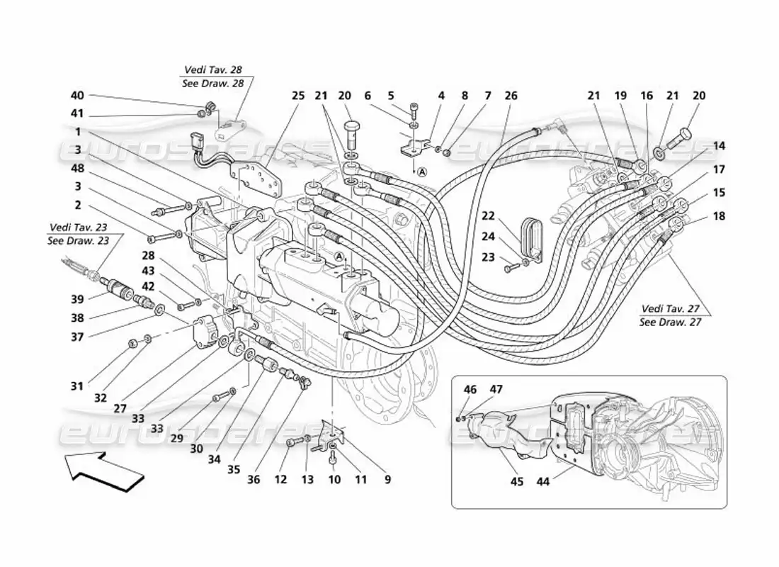 maserati 4200 spyder (2005) f1 controles hidráulicos del embrague: válido para f1- diagrama de piezas