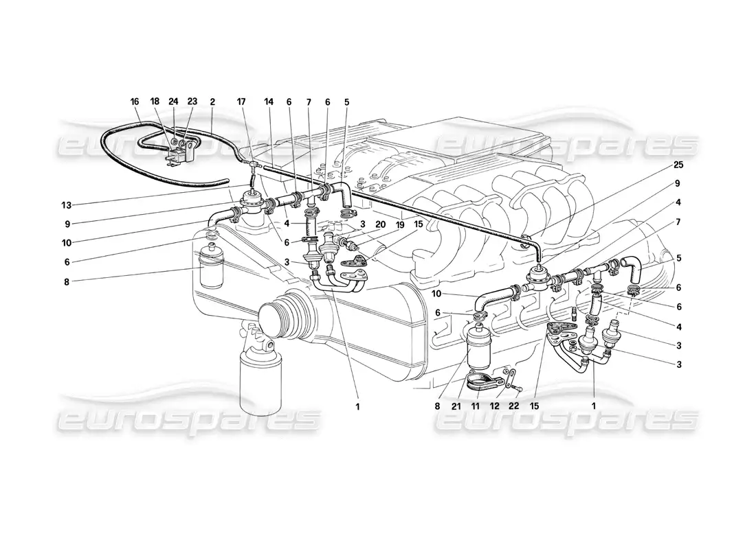 ferrari testarossa (1990) inyección de aire y líneas (para ch87 y cat) diagrama de piezas