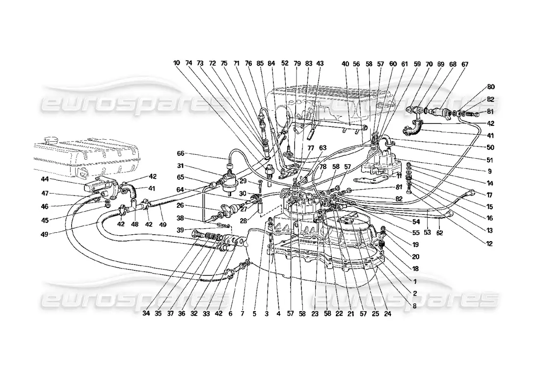 ferrari mondial 3.2 qv (1987) líneas de distribuidores de combustible (para la versión de ee. uu.) diagrama de piezas