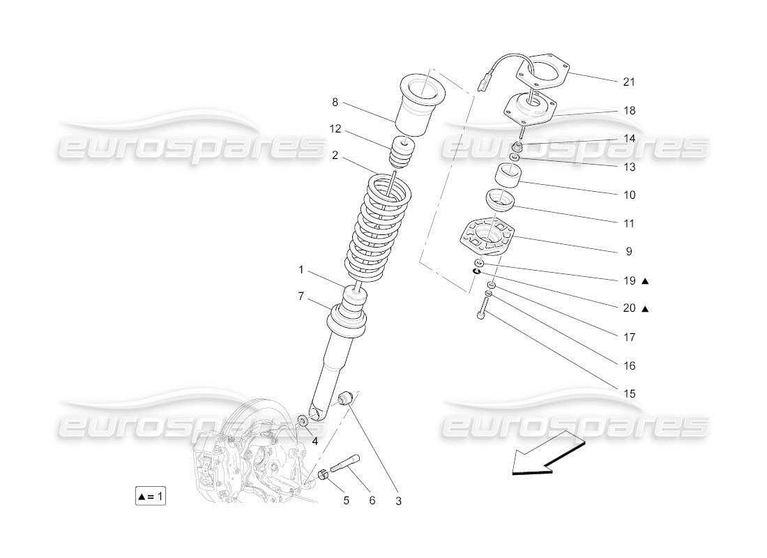 maserati qtp. (2010) 4.2 auto diagrama de piezas de los dispositivos del amortiguador trasero