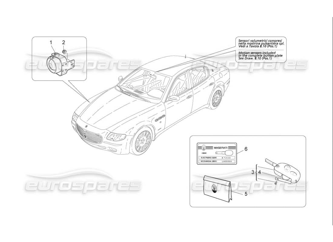 maserati qtp. (2008) 4.2 auto diagrama de piezas del sistema de alarma e inmovilizador