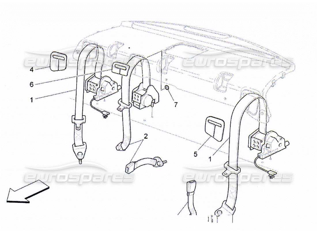 maserati qtp. (2010) 4.2 diagrama de piezas de los cinturones de seguridad traseros