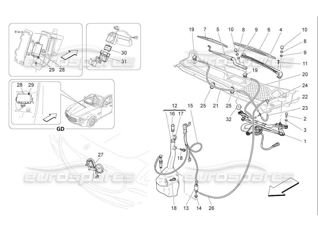 maserati qtp. (2010) 4.7 auto diagrama de piezas de dispositivos externos del vehículo