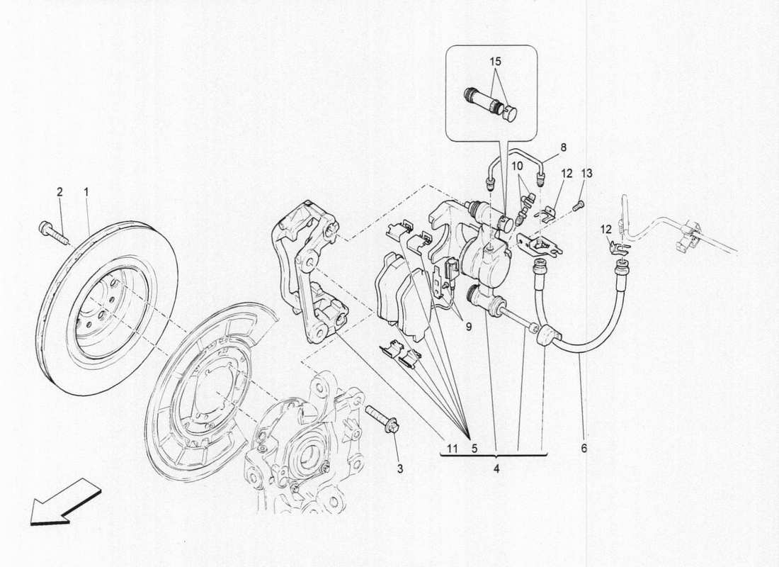 maserati qtp. v6 3.0 bt 410bhp 2015 diagrama de piezas de los dispositivos de frenado en las ruedas traseras
