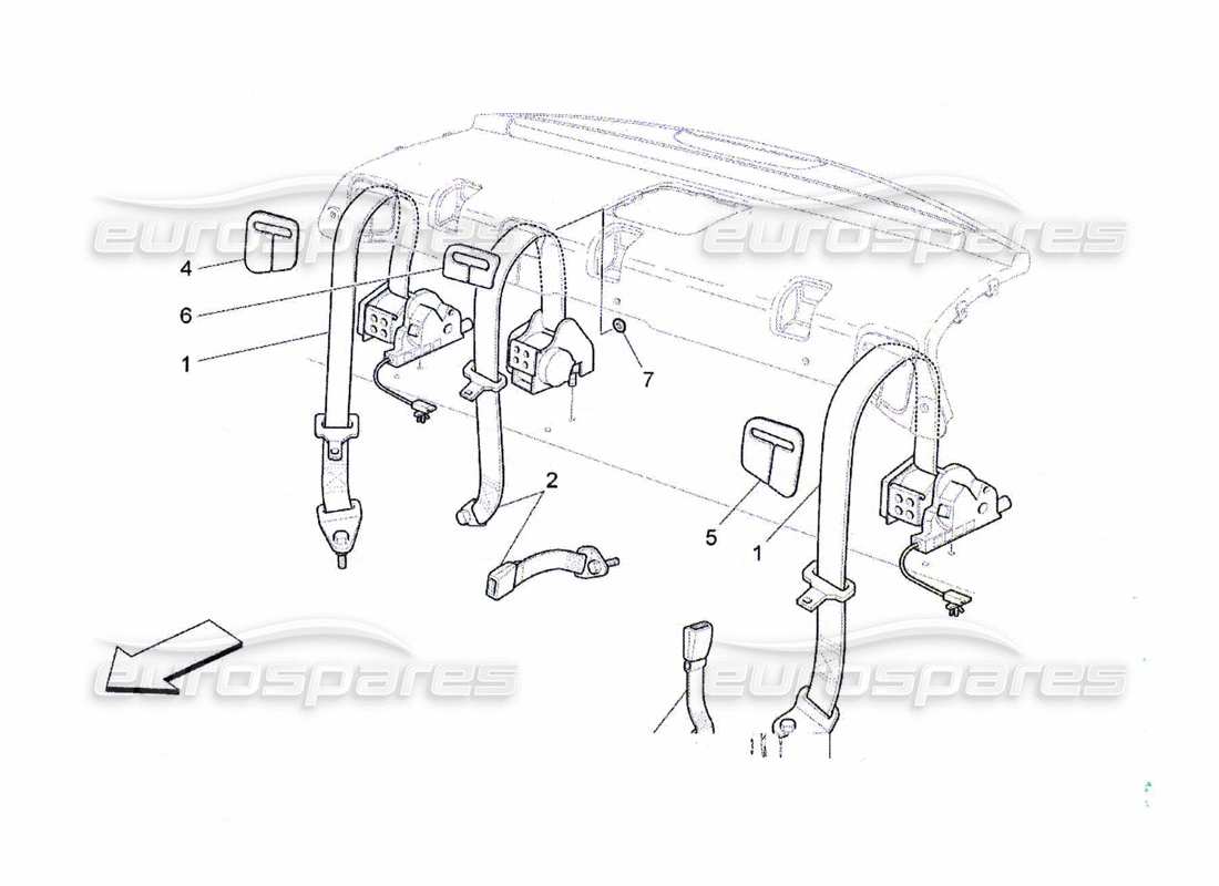 maserati qtp. (2010) 4.7 diagrama de piezas de los cinturones de seguridad traseros