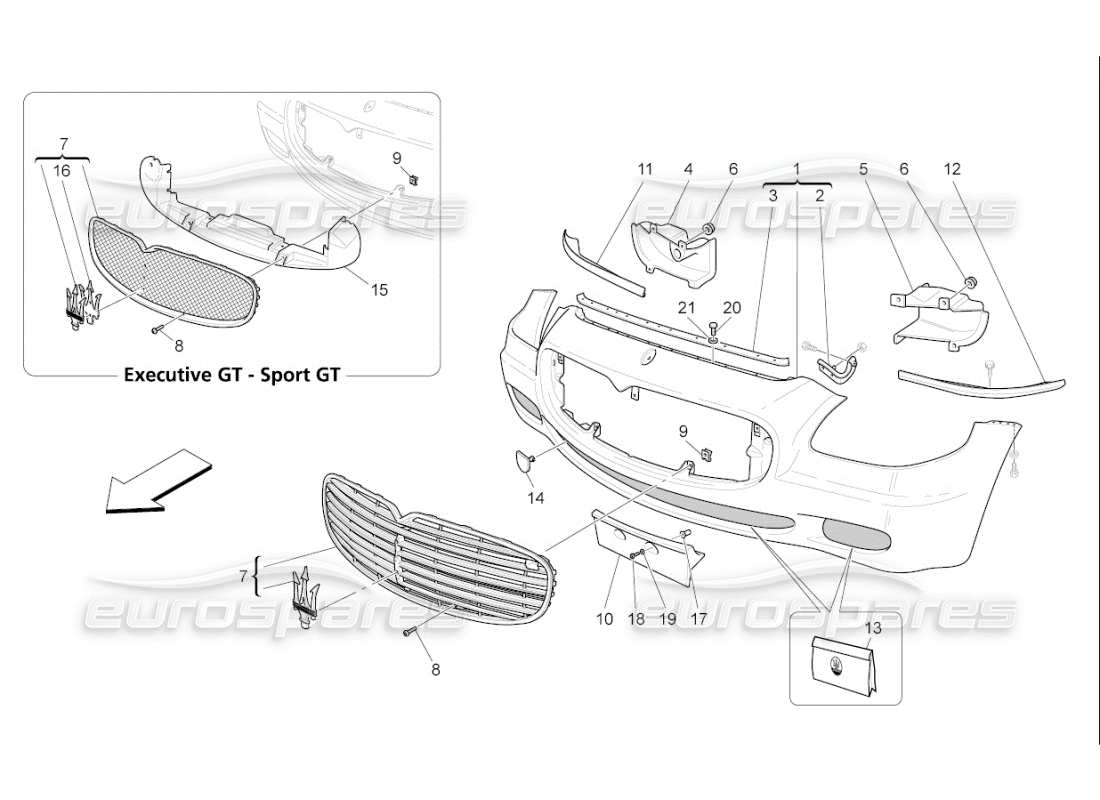 maserati qtp. (2008) 4.2 auto diagrama de piezas del parachoques delantero