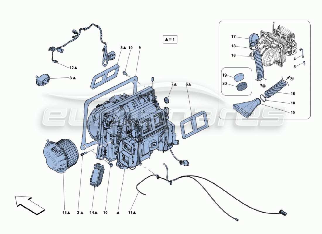 ferrari 488 challenge diagrama de piezas de la matriz del calentador
