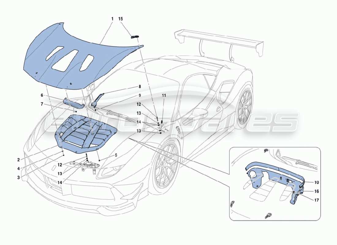 ferrari 488 challenge capucha delantera diagrama de piezas