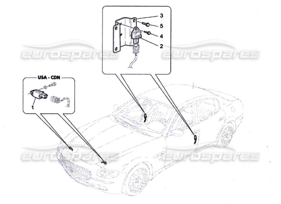 maserati qtp. (2010) 4.7 diagrama de piezas de los sensores de colisión