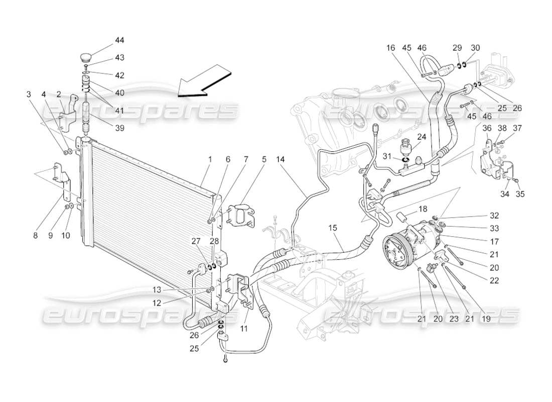 maserati grancabrio (2011) 4.7 unidad a c: diagrama de piezas de los dispositivos del compartimento del motor