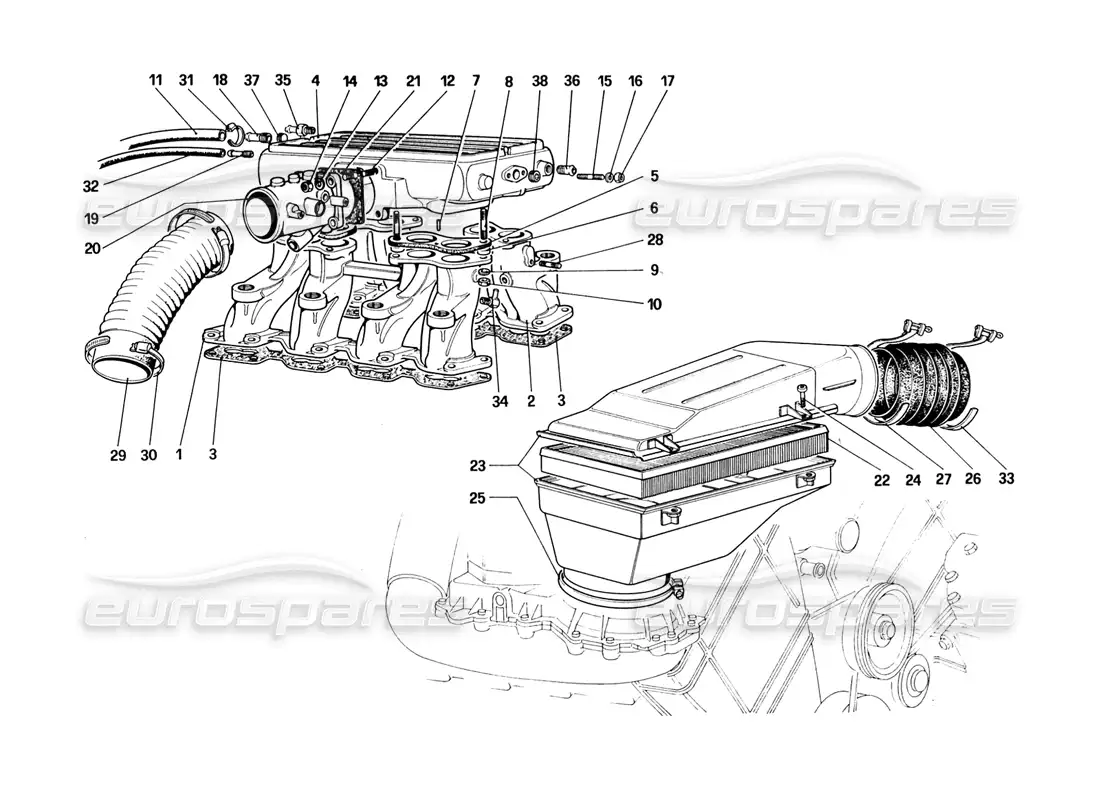 ferrari 328 (1988) air intake and manifolds diagrama de piezas