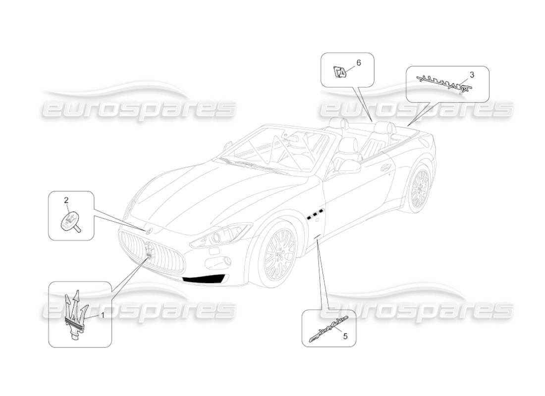 maserati grancabrio (2011) 4.7 diagrama de piezas de adornos, marcas y símbolos