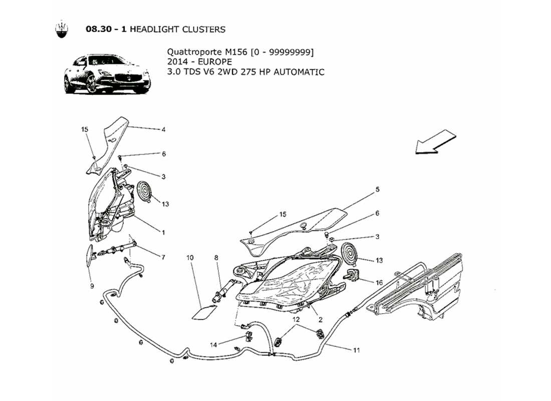 maserati qtp. v6 3.0 tds 275bhp 2014 diagrama de piezas de los grupos de faros