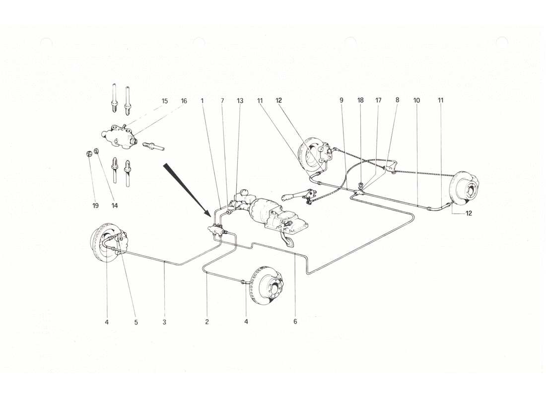 ferrari 208 gtb gts brake system diagrama de piezas