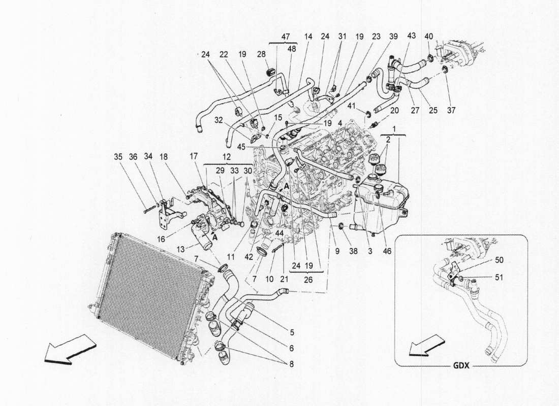 maserati qtp. v6 3.0 bt 410bhp 2015 diagrama de piezas del sistema de refrigeración