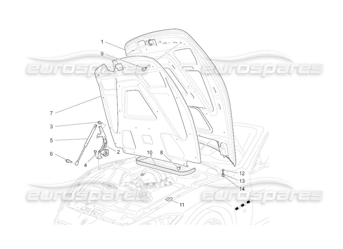 maserati grancabrio (2011) 4.7 diagrama de piezas de la tapa frontal