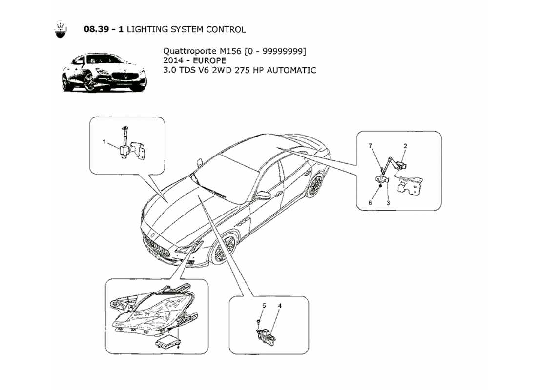 maserati qtp. v6 3.0 tds 275bhp 2014 diagrama de piezas de control del sistema de iluminación