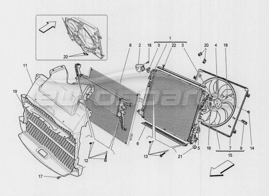 maserati qtp. v8 3.8 530bhp auto 2015 enfriamiento: diagrama de piezas de conductos y rads de aire