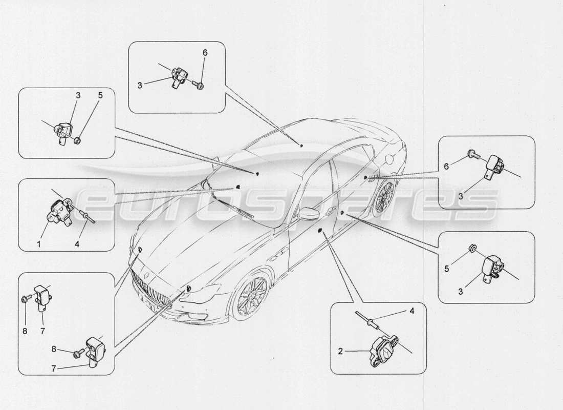 maserati qtp. v8 3.8 530bhp auto 2015 diagrama de piezas de los sensores de colisión