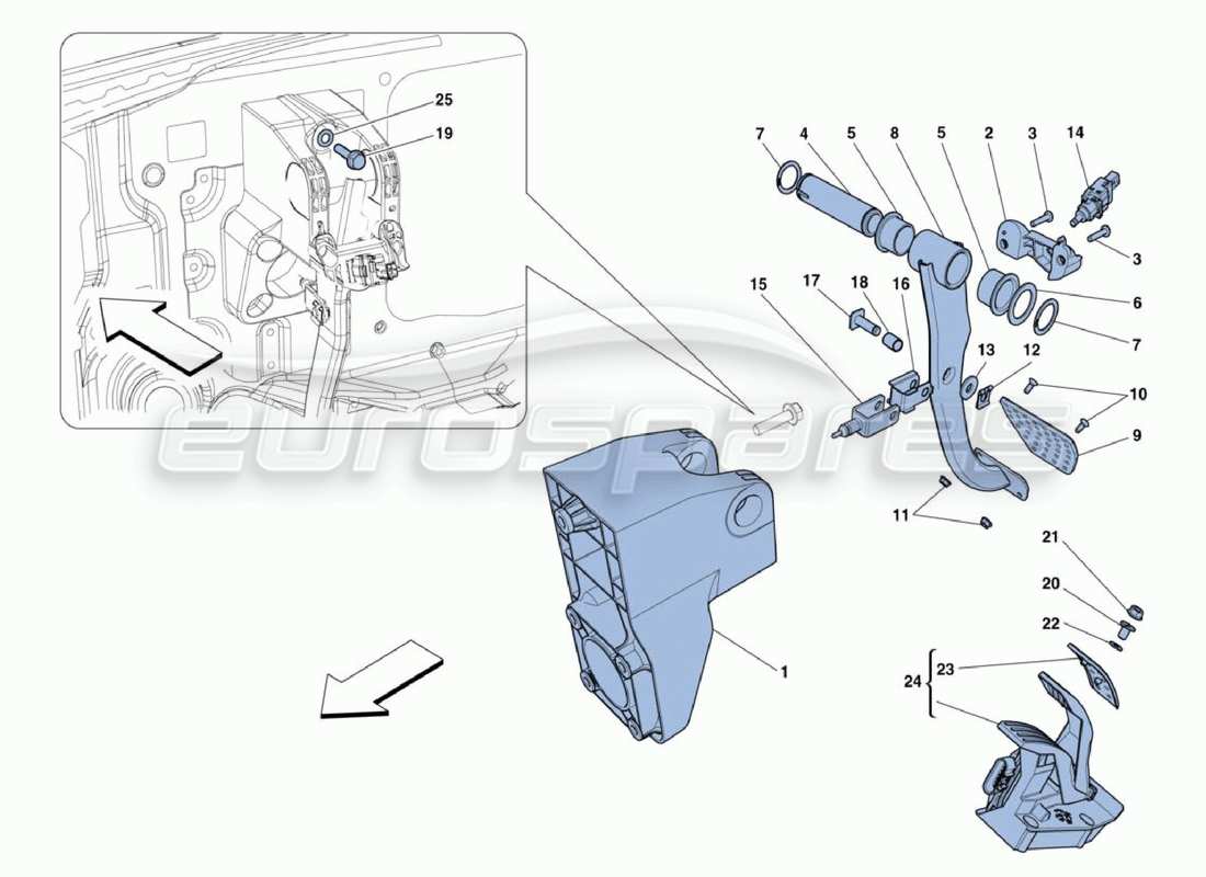 ferrari 488 challenge diagrama de piezas de pedales
