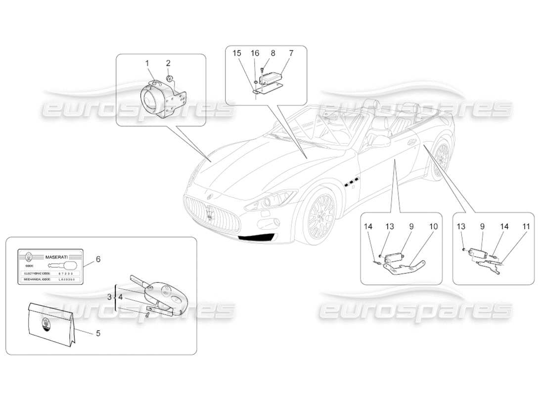 maserati grancabrio (2011) 4.7 diagrama de piezas del sistema de alarma e inmovilizador