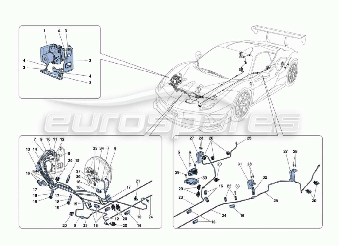 ferrari 488 challenge líneas de freno diagrama de piezas