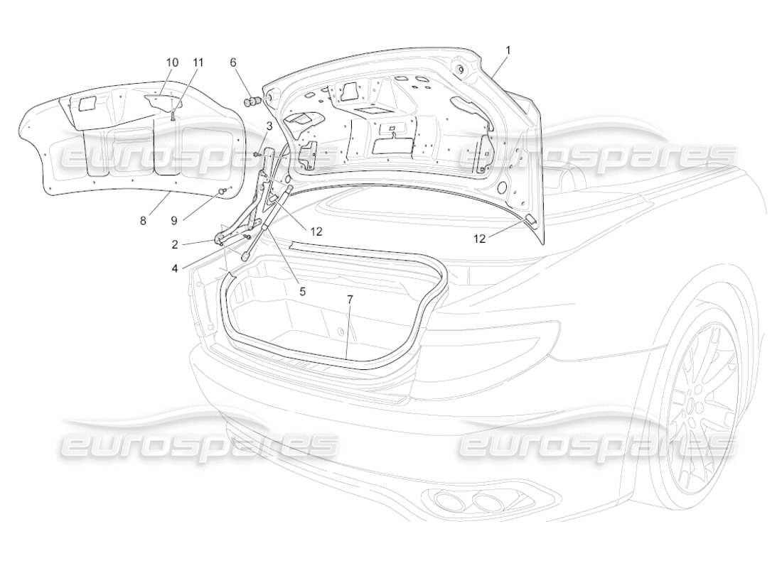 maserati grancabrio (2011) 4.7 diagrama de piezas de la tapa trasera