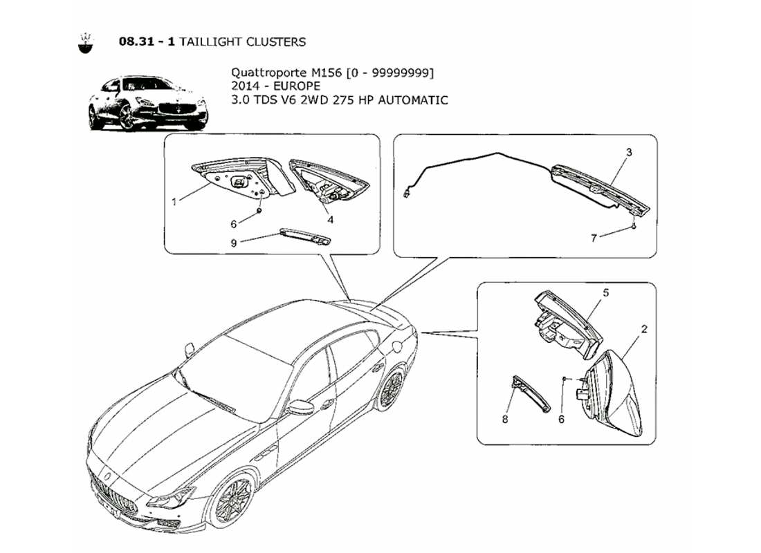 maserati qtp. v6 3.0 tds 275bhp 2014 diagrama de piezas de los grupos de luces traseras