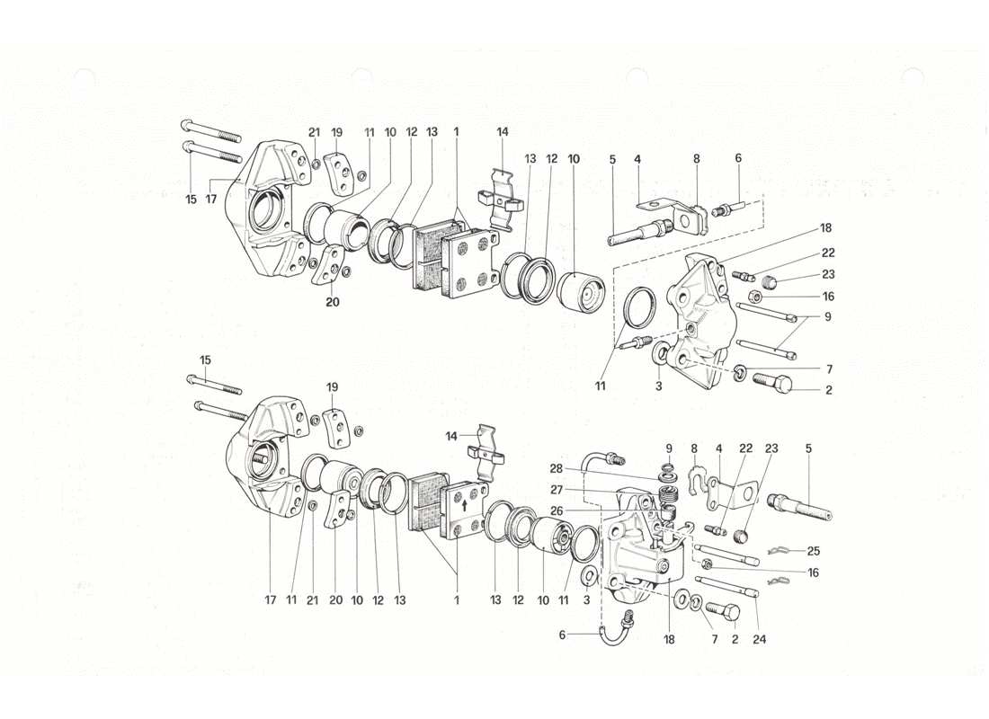 ferrari 208 gtb gts pinzas para frenos delanteros y traseros diagrama de piezas