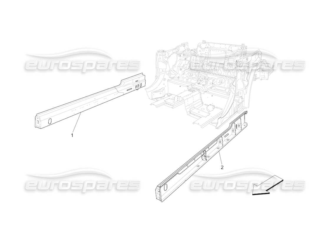 maserati grancabrio (2011) 4.7 diagrama de piezas de marcos estructurales centrales y paneles laminares