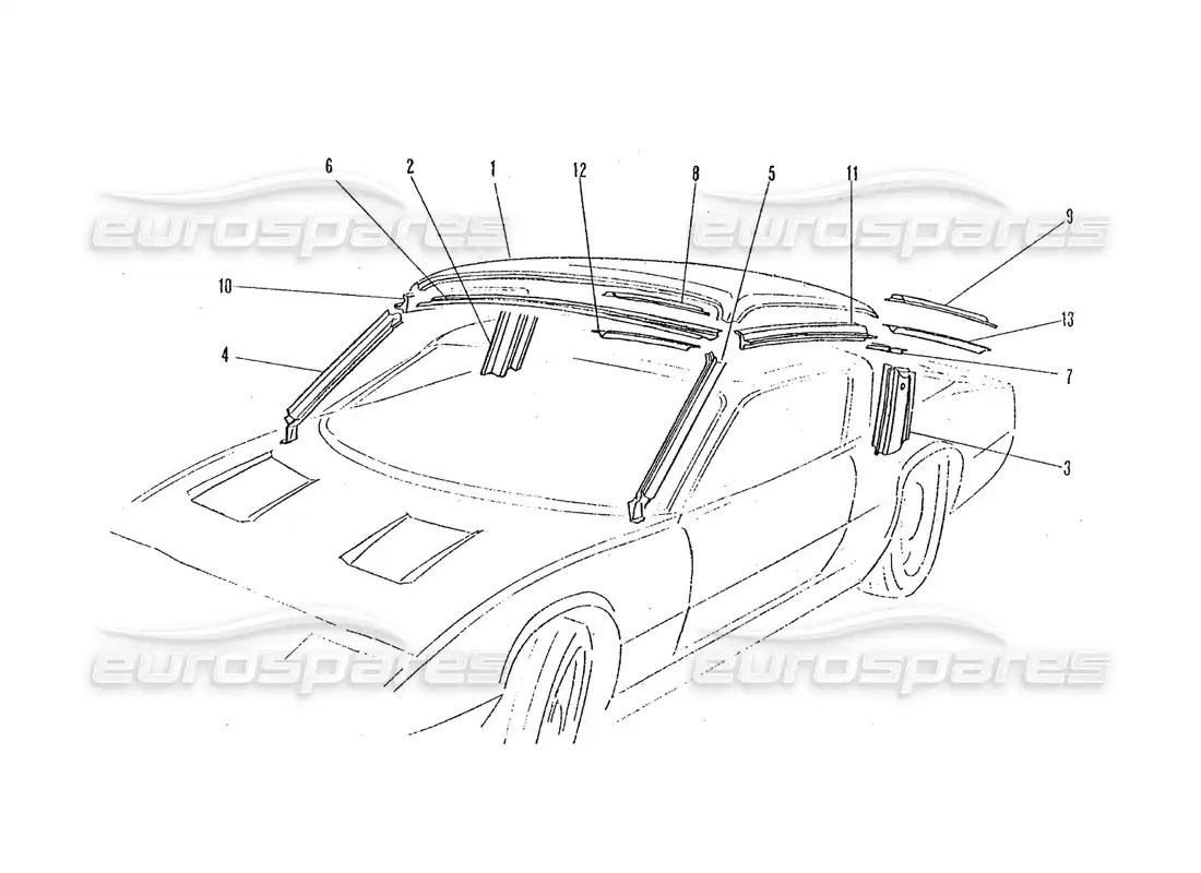 ferrari 365 gtc4 (coachwork) paneles de techo diagrama de piezas