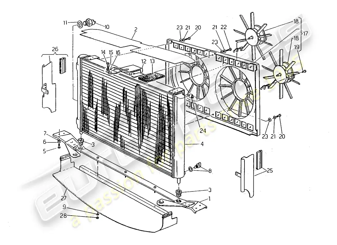 maserati 418 / 4.24v / 430 radiador y ventiladores de refrigeración diagrama de piezas