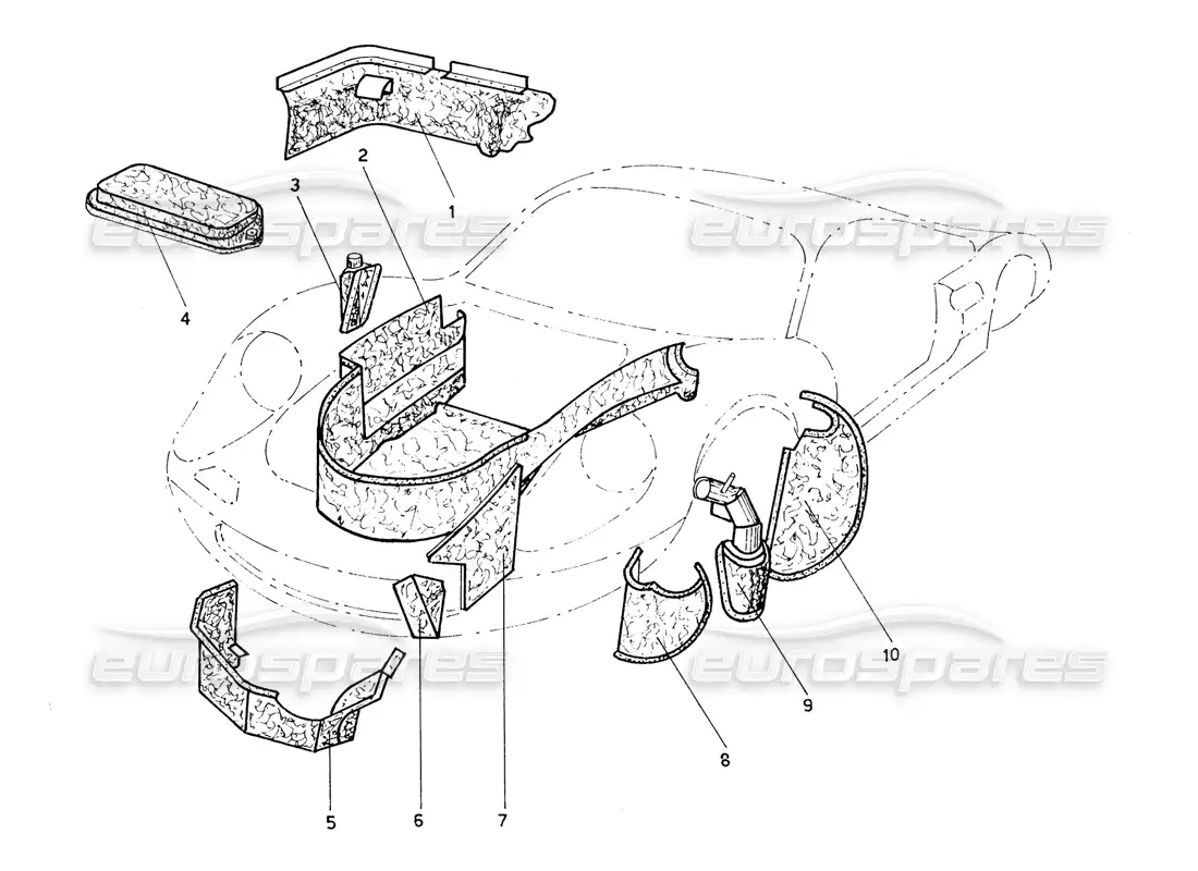 ferrari 206 gt dino (coachwork) diagrama de piezas de paneles interiores delanteros y protectores